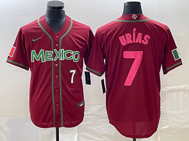 Men 2023 World Cub Mexico #7 Urias Red pink Nike MLB Jersey